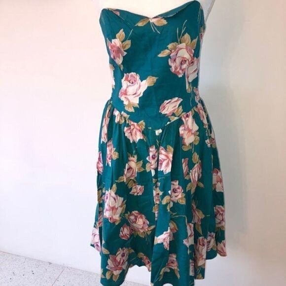 Carol Anderson California Dress Size 10 Turquoise Floral Cotton Attached Belt - Picture 12 of 13